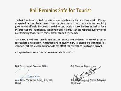  BALI REMAINS SAFE FOR TOURIST